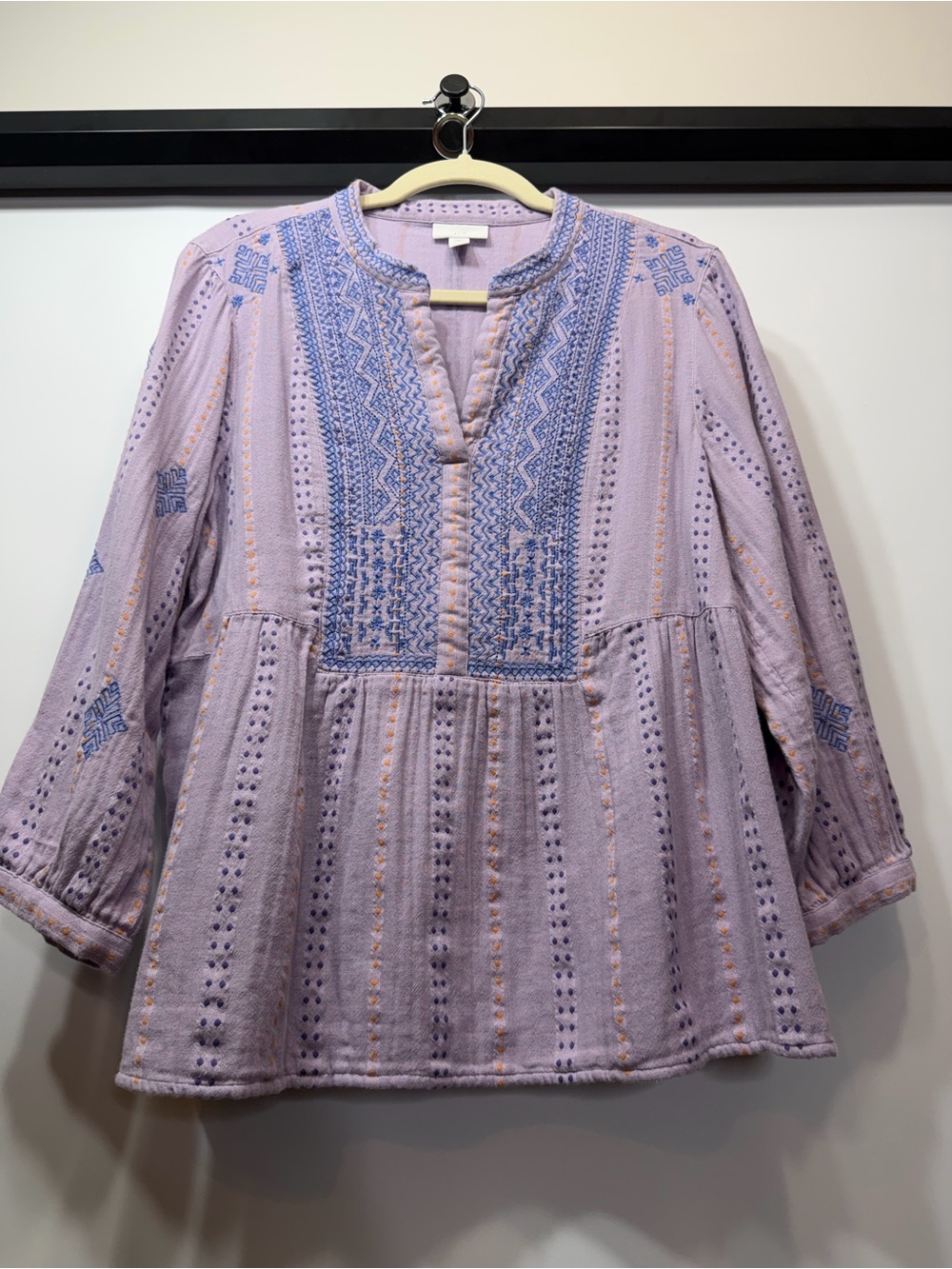 J.Jill Purple Embroidered 100% Cotton Boho Blouse Top M Petite - Picture 4 of 13